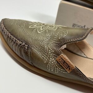 Pikolinos Relax Leather Mule Embroidered Olive Green Boho Artisan EU 41 US 10